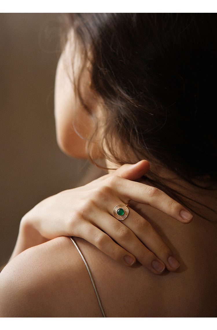 South French Green Agate Ring High-end Vintage Niche Ring David Gold Necklacedavid gold necklace003