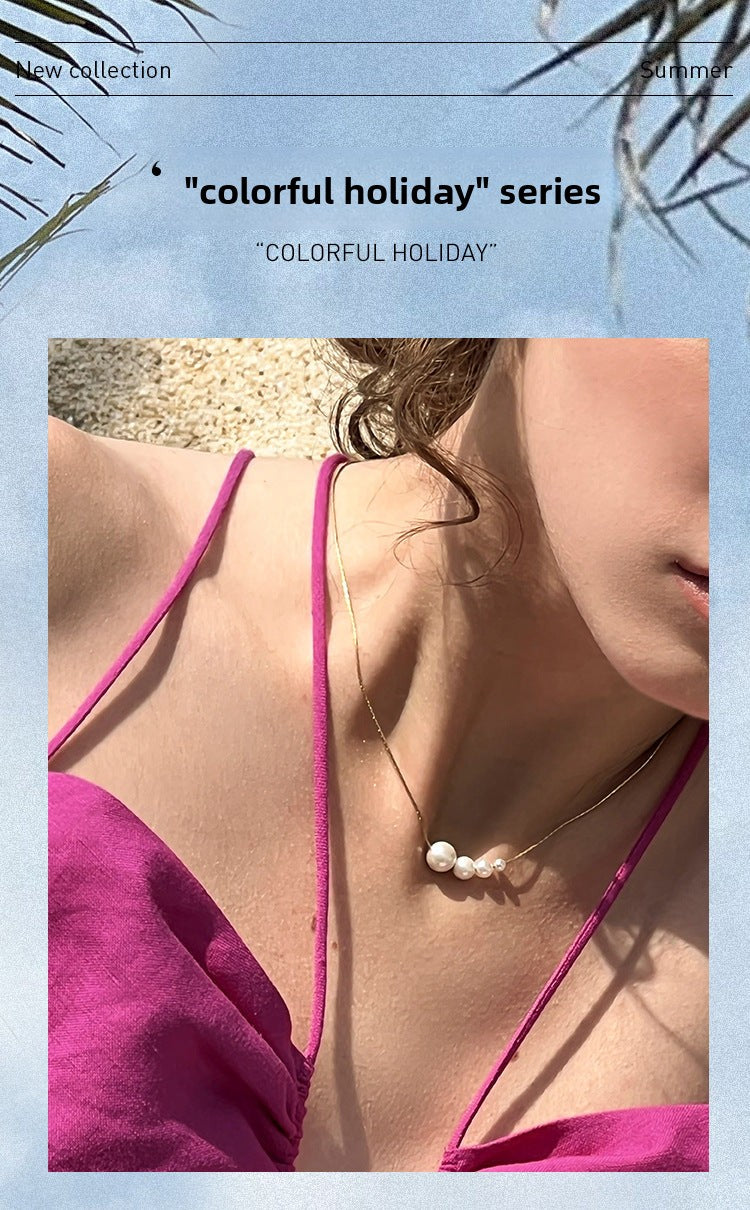 925 Silver Pearl Necklace for Women Natural Freshwater Pearl Choker Light Luxury Sweater Chain Simple Retro Collarbone Chain David Jewelrydavid jewelry002