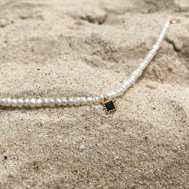 French Style Pearl Necklace for Women, New Trendy Small Square Diamond Design Clavicle Chain, 002Fashionable and Elegant Necklace with a Sense of Sophistication, Jewelry Davidjewelry david002