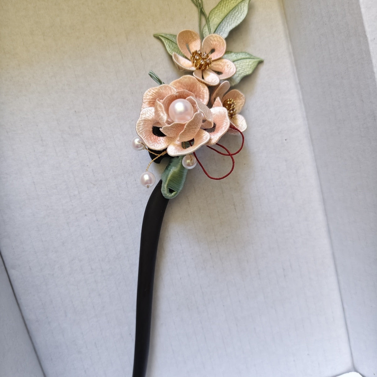 Peony Hairpin With Wrapped Flowers, Sandalwood, Fine Silk, Ancient Style, Suitable For Daily Hair Styling, Chinese Intangible Cultural Heritagedavid Jewelry