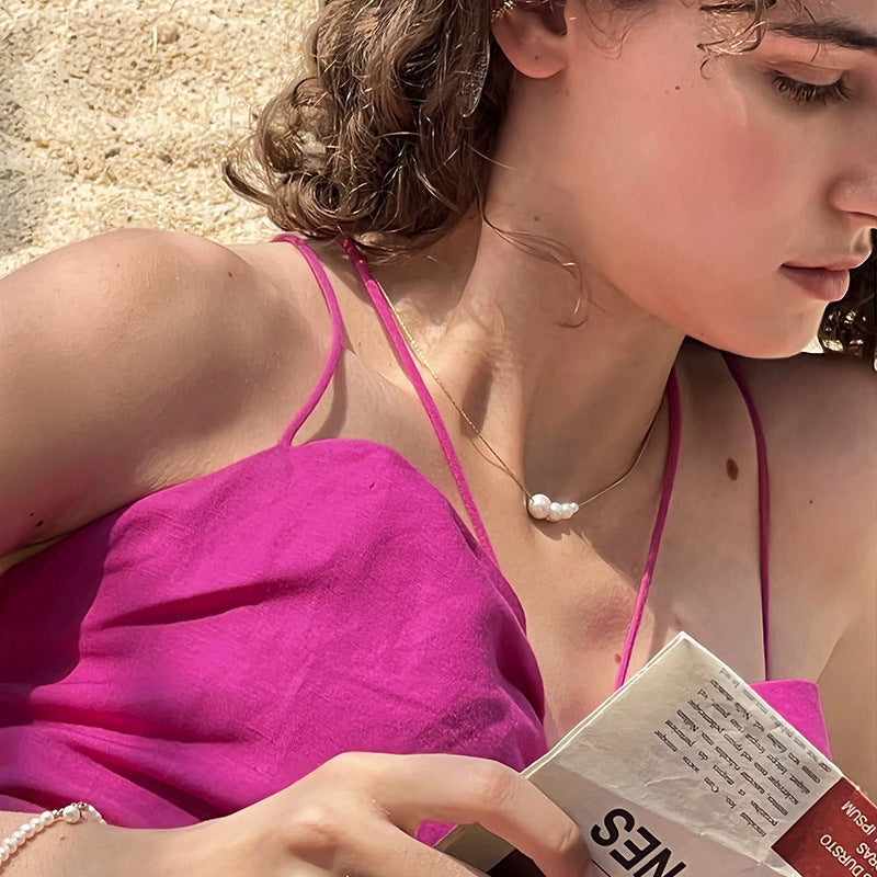 925 Silver Pearl Necklace for Women Natural Freshwater Pearl Choker Light Luxury Sweater Chain Simple Retro Collarbone Chain David Jewelrydavid jewelry002