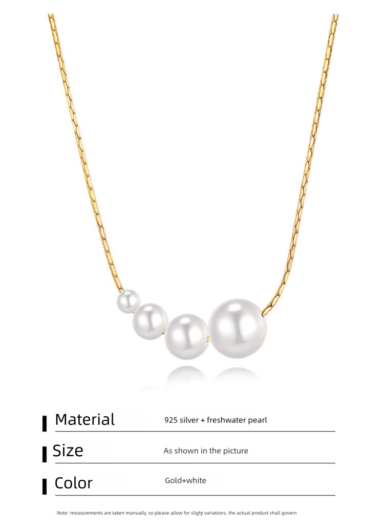 925 Silver Pearl Necklace for Women Natural Freshwater Pearl Choker Light Luxury Sweater Chain Simple Retro Collarbone Chain David Jewelrydavid jewelry002