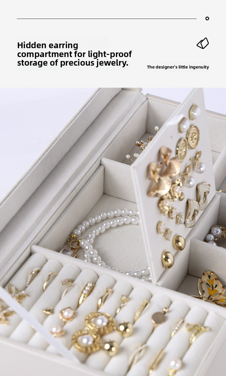 Cross-Border Direct Supply Korean Style Leather Transparent Openable Jewelry Storage Box Multi-Layer Necklace Ring Jewelry Box Jewelry Gold Necklace David Tiffanyjewelry gold necklace david Tiffany