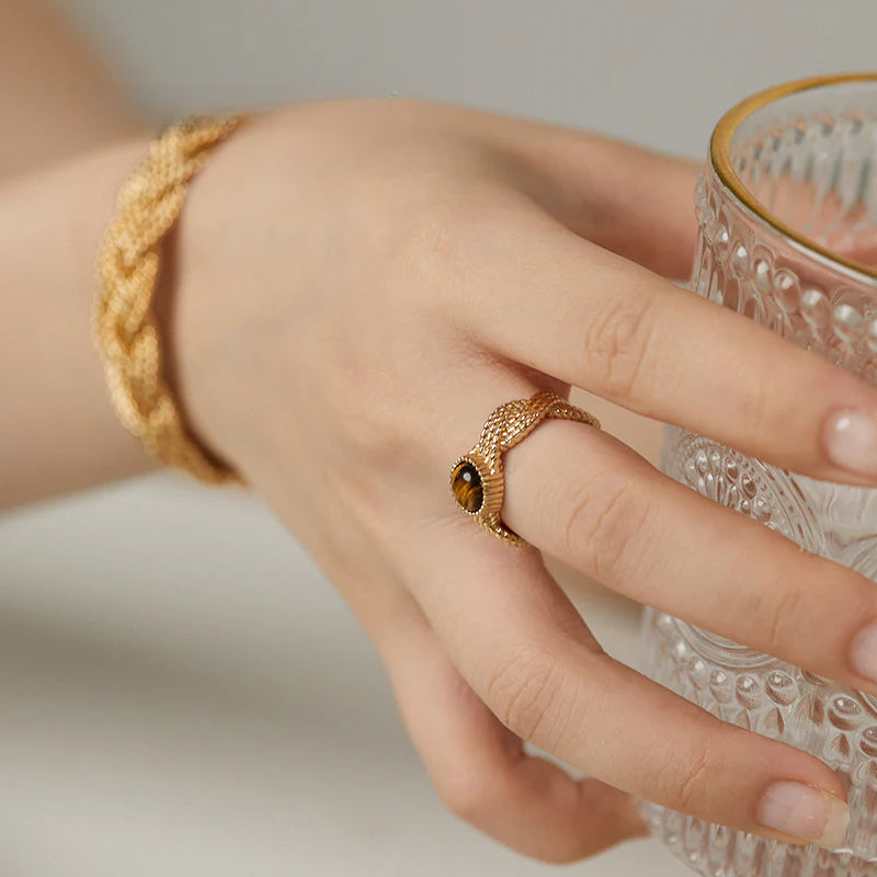 Copper Alloy Ring French Minimalist Braided Fashion Light Luxury Design Sense Ring Index Finger Ring Jewelry Gold Necklace Davidjewelry gold necklace david003