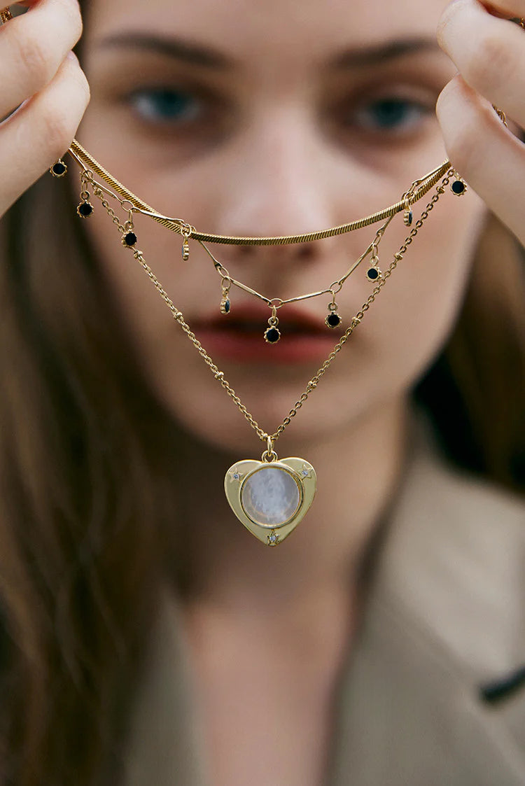 Stainless Steel Synthetic Zircon Necklace Necklace Women Light Luxury Jewelry Heart Pendant Double Layer Stacked Collarbone Chain Summer David Jewelrydavid jewelry002