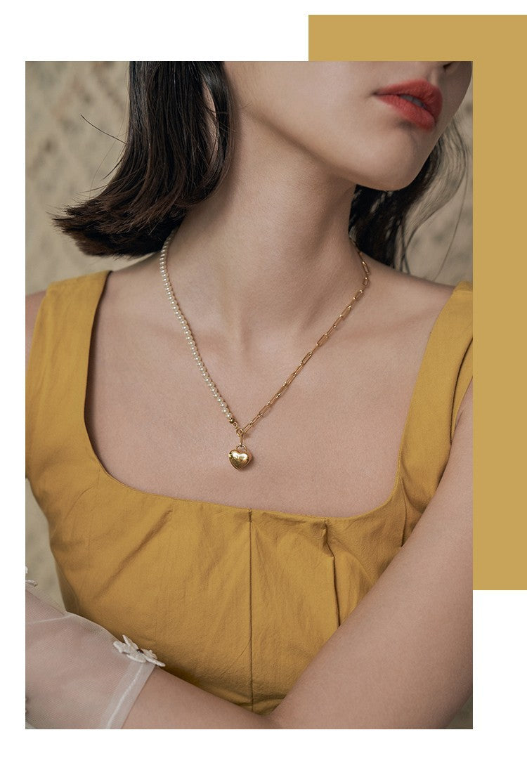 Heart Splicing Necklace Niche Design Light Luxury Choker High-end Collarbone Chain Gold Necklace David Jewelrygold necklace david jewelry002