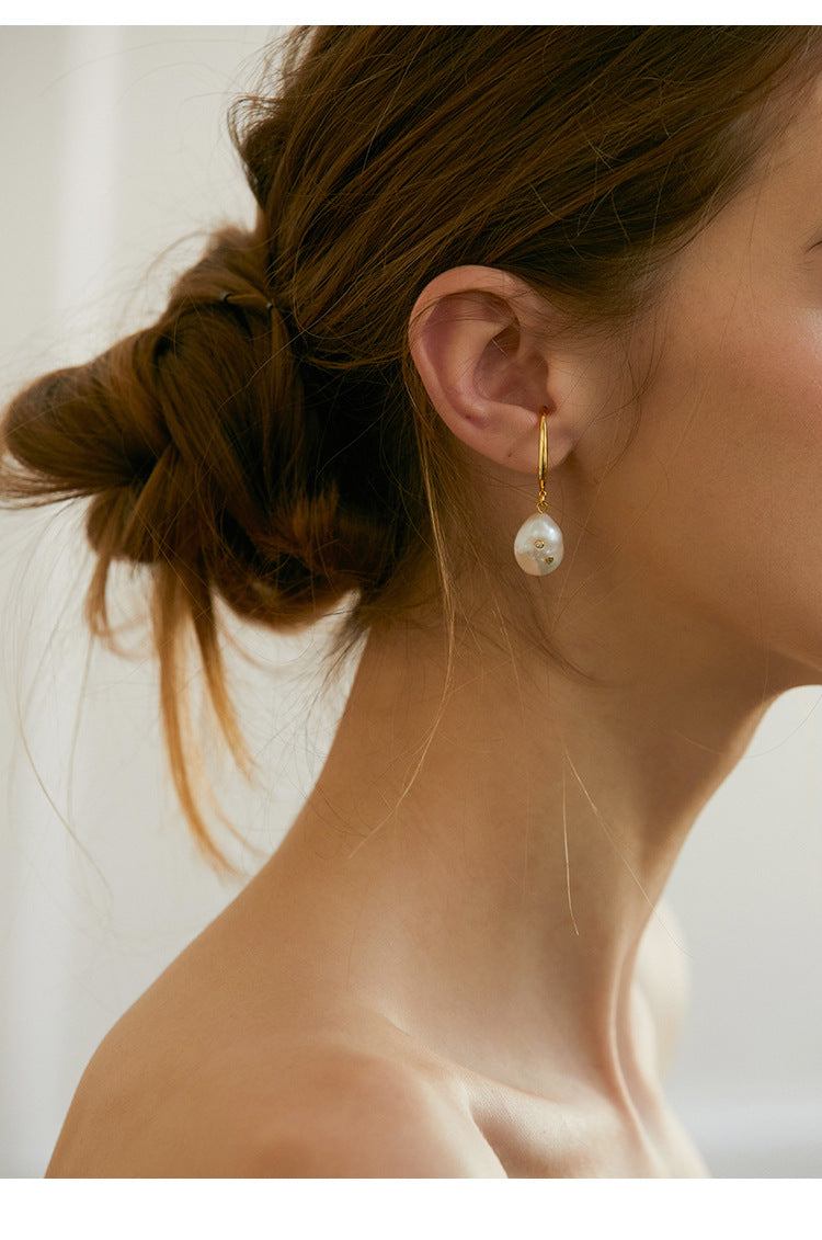 Non-Painful Ear Clips Ear Bone Clips Earrings Niche Design Sense Non-Pierced Women's Earrings Baroque Pearl Ear Hooks David Jewelrydavid jewelry