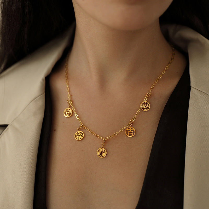 2022 New Titanium Steel Pendant for Women, Light Luxury Retro Chinese Style New Year Niche High-end Pendant Jewelry David Gold Necklacejewelry david gold necklace002