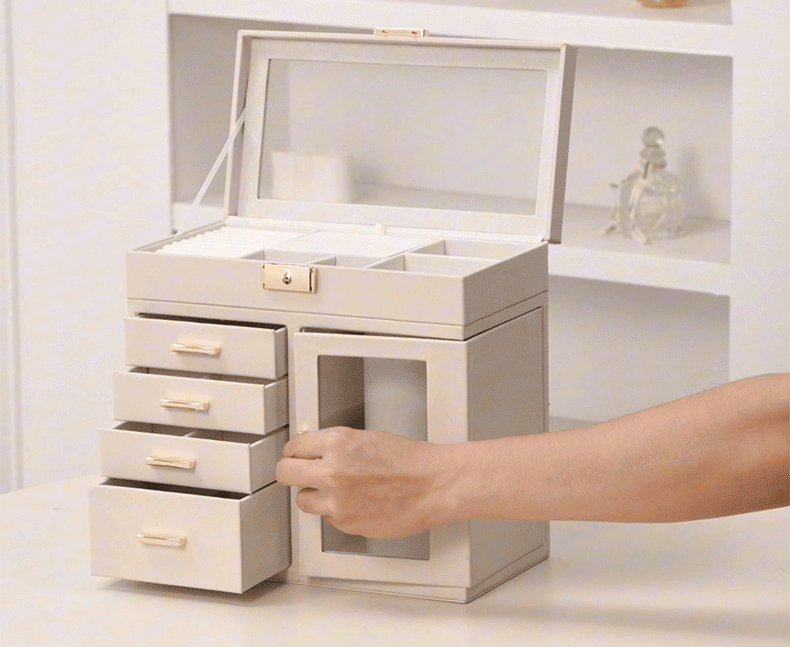 Cross-Border Direct Supply Korean Style Leather Transparent Openable Jewelry Storage Box Multi-Layer Necklace Ring Jewelry Box Jewelry Gold Necklace David Tiffanyjewelry gold necklace david Tiffany