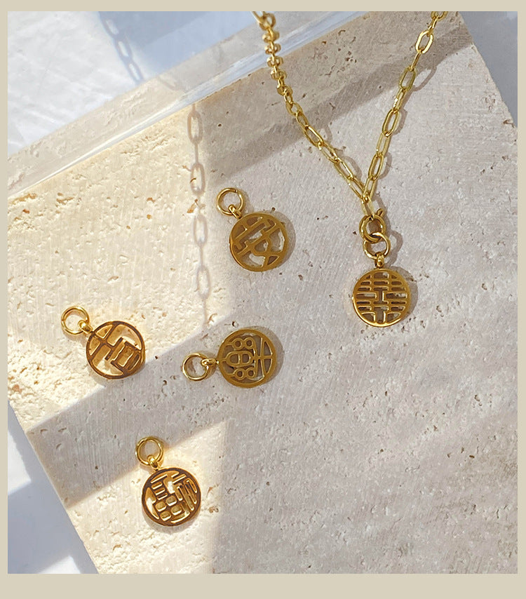 2022 New Titanium Steel Pendant for Women, Light Luxury Retro Chinese Style New Year Niche High-end Pendant Jewelry David Gold Necklacejewelry david gold necklace002