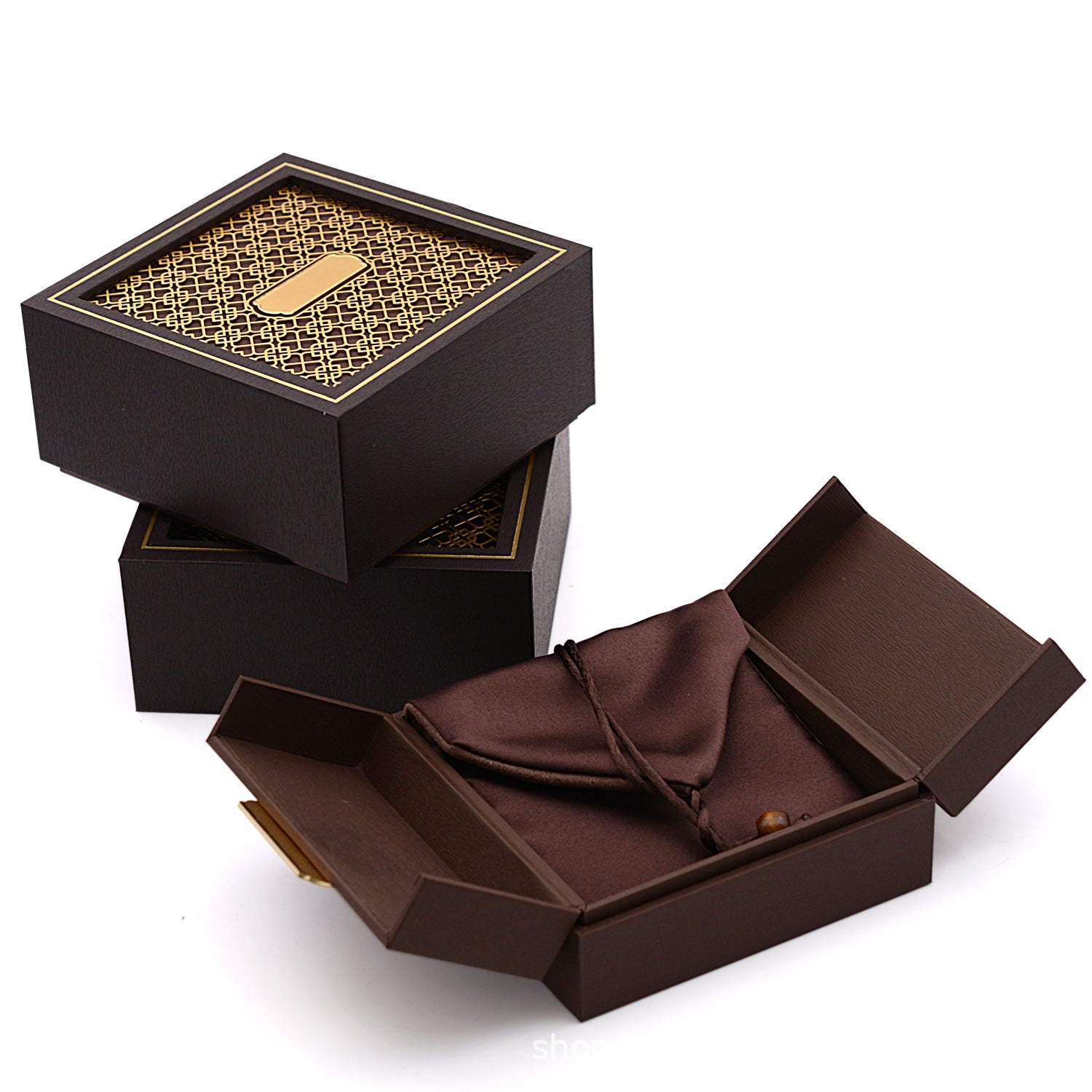 Traditional Gold Double-Opening Jewelry Box High-End Packaging Box Jewelry Gift Box Jade Gold Jewelry Box