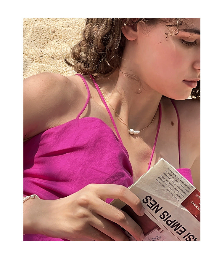 925 Silver Pearl Necklace for Women Natural Freshwater Pearl Choker Light Luxury Sweater Chain Simple Retro Collarbone Chain David Jewelrydavid jewelry002