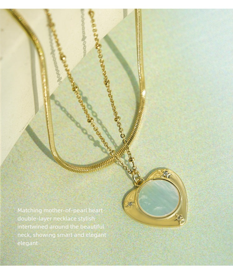 Stainless Steel Synthetic Zircon Necklace Necklace Women Light Luxury Jewelry Heart Pendant Double Layer Stacked Collarbone Chain Summer David Jewelrydavid jewelry002