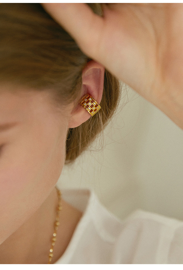 Clip-on Earrings Without Piercing Vintage French Style High-end Side Ear Bone Clip Gold Necklace David David Gold Necklace Jewelrydavid gold necklace jewelry