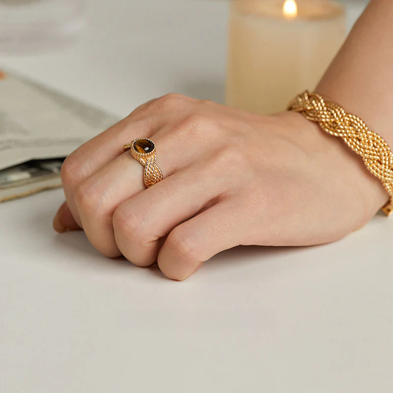 Copper Alloy Ring French Minimalist Braided Fashion Light Luxury Design Sense Ring Index Finger Ring Jewelry Gold Necklace Davidjewelry gold necklace david003