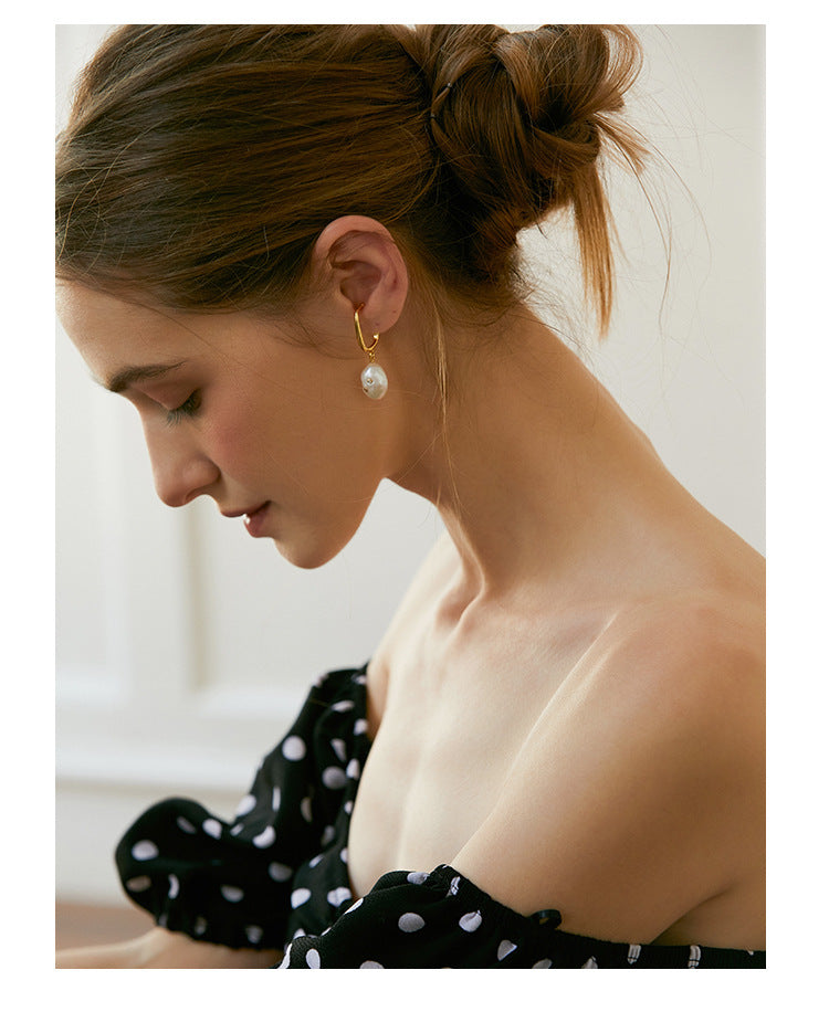 Non-Painful Ear Clips Ear Bone Clips Earrings Niche Design Sense Non-Pierced Women's Earrings Baroque Pearl Ear Hooks David Jewelrydavid jewelry