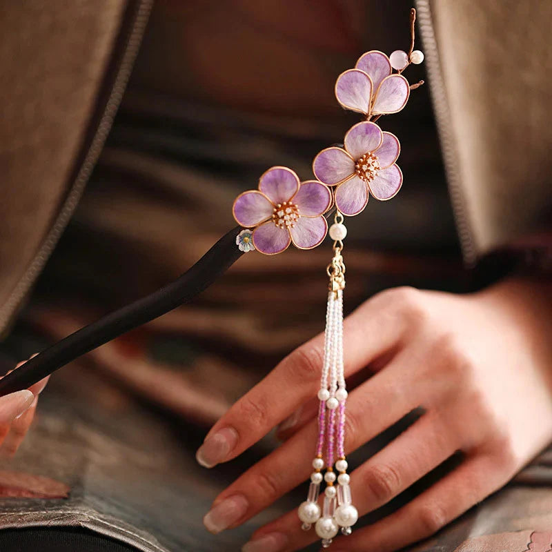 Chinese Intangible Cultural Heritage Filigree Velvet Flower Sandalwood Tassel Hairpin Ancient Style Hair Accessory Hairpin Flower National Style Hairpin David Gold Necklace Yurman