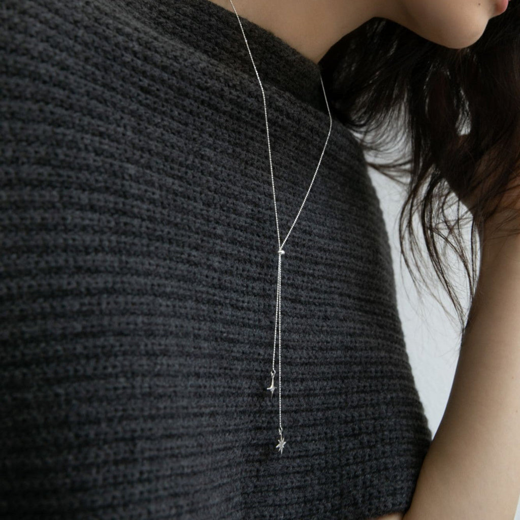 925 Silver Synthetic Zircon Chain Star and Moon Necklace High-End Light Luxury Niche Tassel Pendant Sweater Chain Gold Necklace Davidgold necklace david002