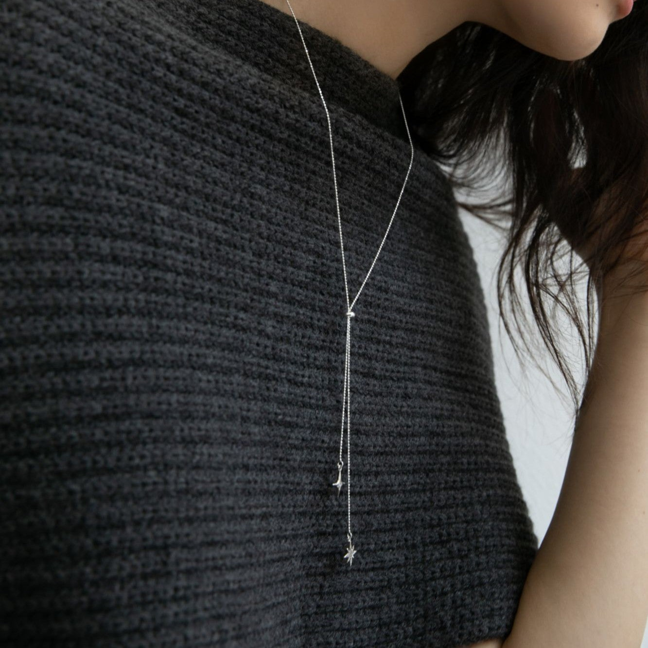 925 Silver Synthetic Zircon Chain Star and Moon Necklace High-End Light Luxury Niche Tassel Pendant Sweater Chain Gold Necklace Davidgold necklace david002