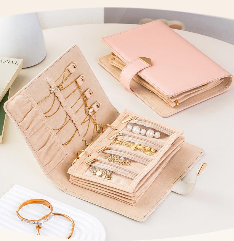 Cross-Border Jewelry Storage Box Booklet Bag Necklace Earring Box Leather Portable Gold Jewelry Storage High-End Gift Tiffany Gold Necklace Jewelry DavidTiffany gold necklace jewelry david
