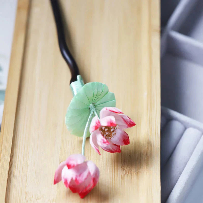 Handmade Intangible Cultural Heritage Velvet Flower Hairpin National Style New Chinese Style Lotus Hair Accessories Hanfu Sandalwood Hairpin David Gold Necklace Yurman