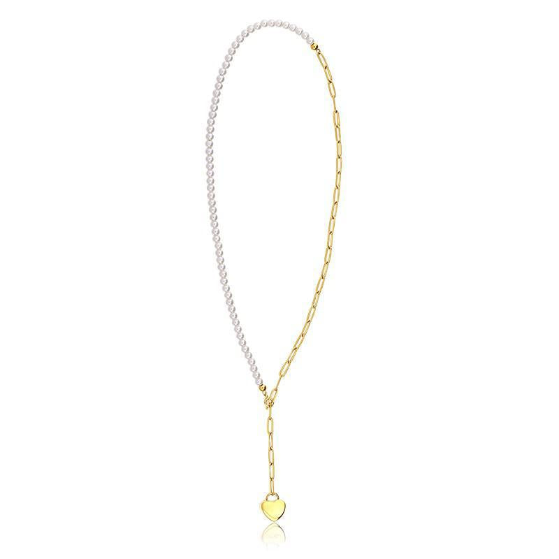 Heart Splicing Necklace Niche Design Light Luxury Choker High-end Collarbone Chain Gold Necklace David Jewelrygold necklace david jewelry002