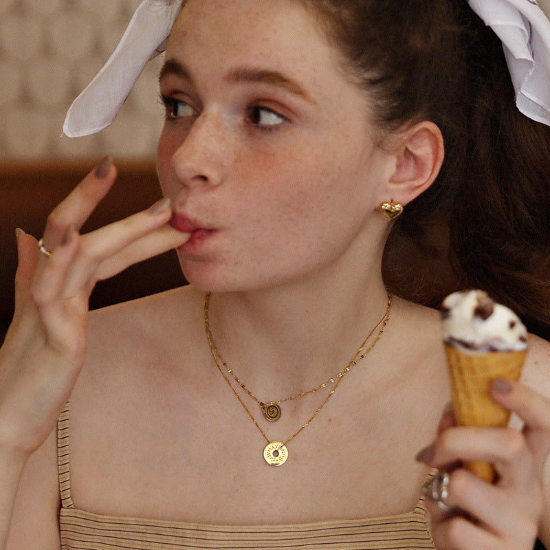 Titanium Steel Necklace Women's Summer Non-Fading Best Friend Jewelry Smiley Face Pendant Layered Necklace Collarbone Chain David Jewelry Gold Necklacedavid jewelry gold necklace002