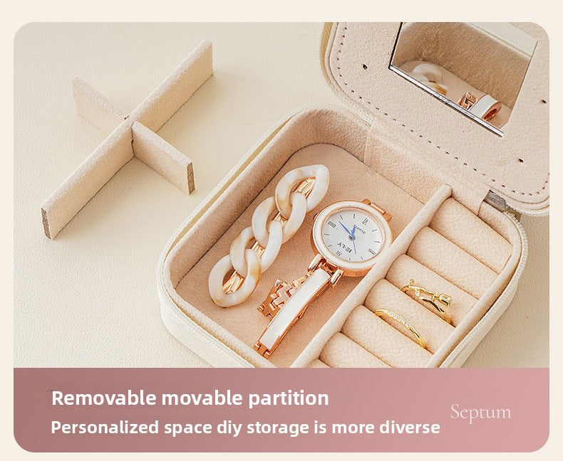 Cross-Border Direct Supply Jewelry Box Storage Box Pu Thickened Leather Necklace Ring Earrings Ring Storage Jewelry With Mirror Box David Gold Necklace Tiffany Jewelrydavid gold necklace Tiffany jewelry