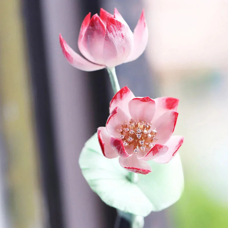 Handmade Intangible Cultural Heritage Velvet Flower Hairpin National Style New Chinese Style Lotus Hair Accessories Hanfu Sandalwood Hairpin David Gold Necklace Yurman