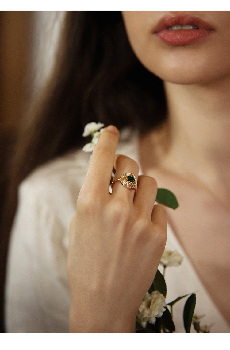 South French Green Agate Ring High-end Vintage Niche Ring David Gold Necklacedavid gold necklace003