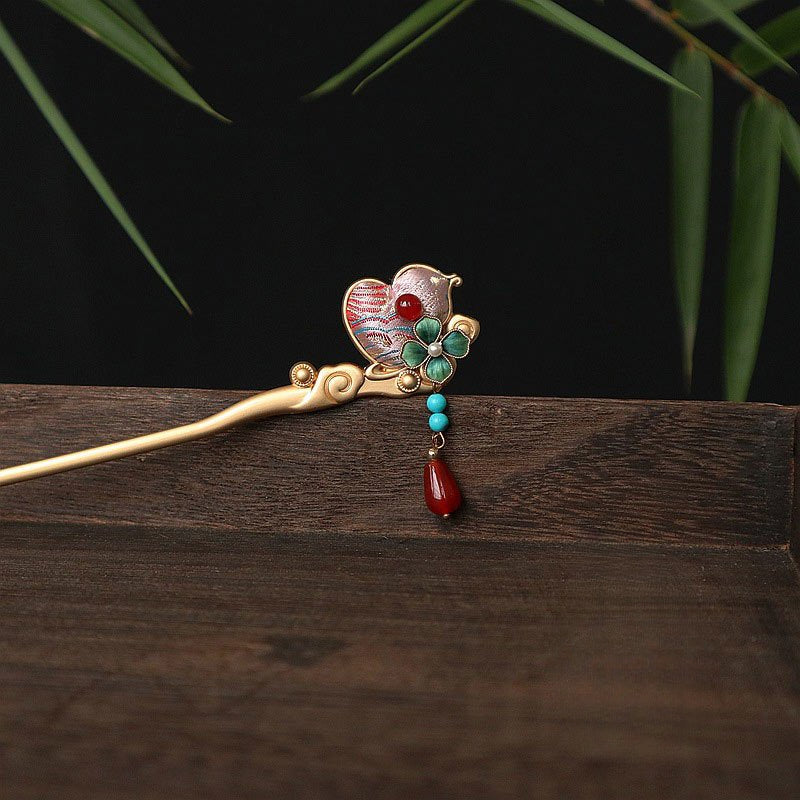 Chinese Intangible Cultural Heritage Handmade Silk Velvet Flower Fabric Gourd Hairpin David gold necklace yurman