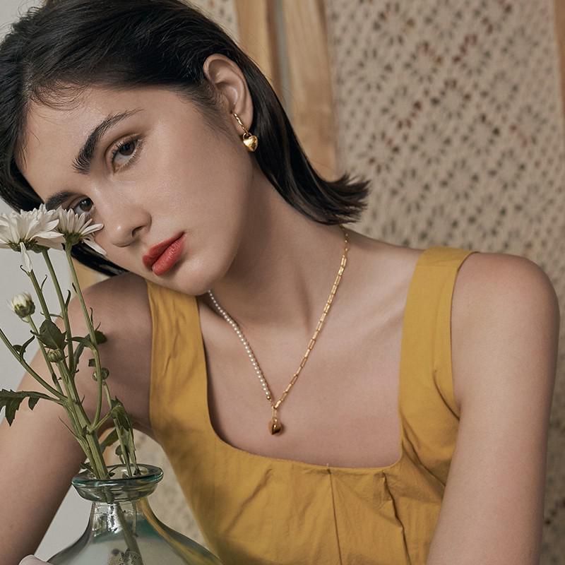 Heart Splicing Necklace Niche Design Light Luxury Choker High-end Collarbone Chain Gold Necklace David Jewelrygold necklace david jewelry002