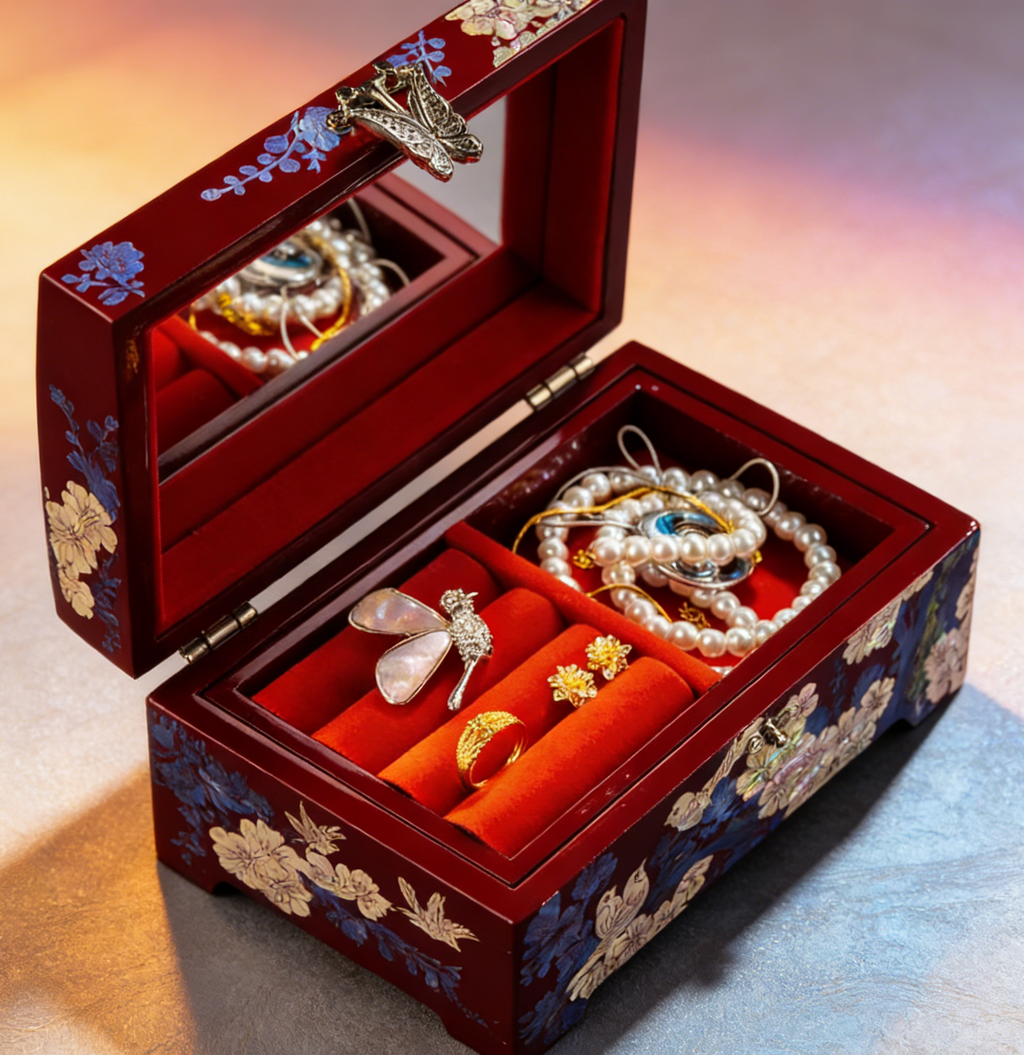 Lacquer Jewelry Box with Mother-of-Pearl, Wedding Gift, High-End Wooden Ear Jewelry Necklace Storage Box, Chinese Style Lockable Jewelry Box, David Jewelry Tiffany Gold Necklacedavid jewelry Tiffany gold necklace