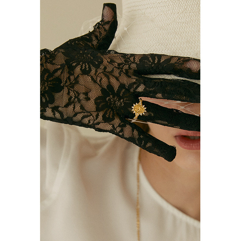 Titanium Steel Synthetic Zircon Ring Ring Female Niche Design Fashion Titanium Steel Non-Fading Retro Index Finger Ring Gold Necklace David Jewelrygold necklace david jewelry003