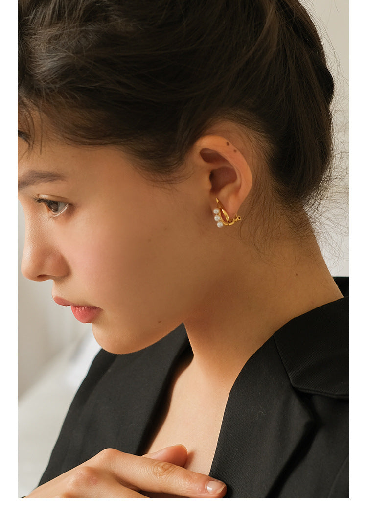 Copper Alloy Ring Ear Clip Style No Piercing Stud Earrings High-end Light Luxury Pearl Earrings French Style Gold Necklace Davidgold necklace david001