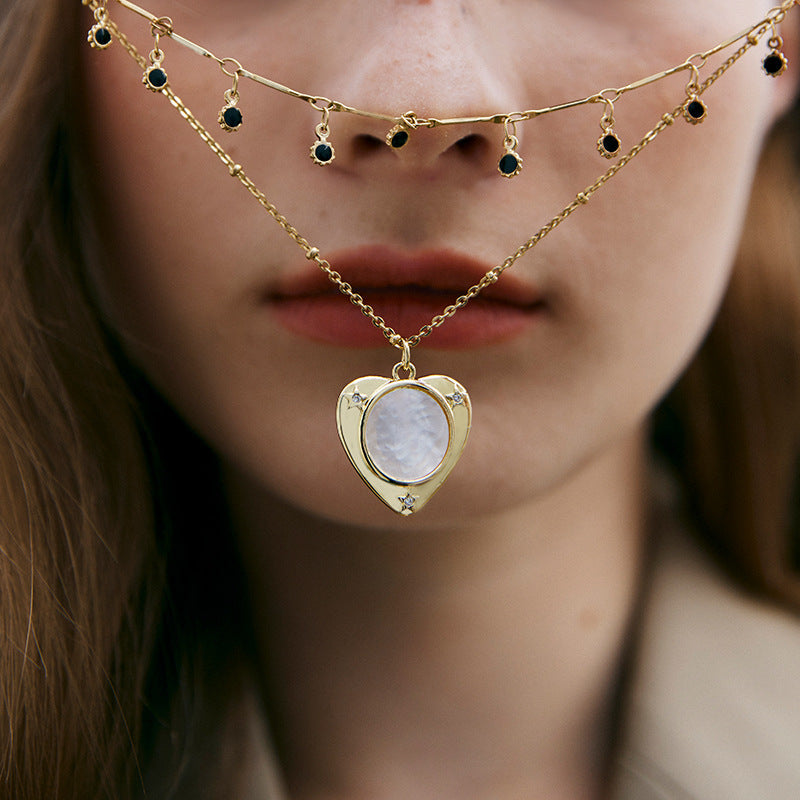 Stainless Steel Synthetic Zircon Necklace Necklace Women Light Luxury Jewelry Heart Pendant Double Layer Stacked Collarbone Chain Summer David Jewelrydavid jewelry002