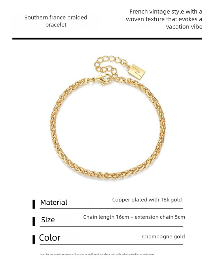 Brass Alloy Bracelet French Light Luxury Retro Design Fashion Simple Versatile Bracelet Bangle