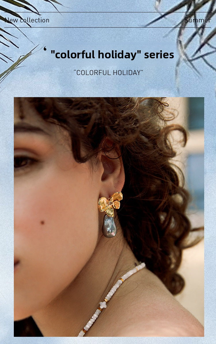Flower Earrings Niche High-End Earrings Vintage Light Luxury Stud Earrings Women Jewelry Gold Necklacejewelry gold necklace001