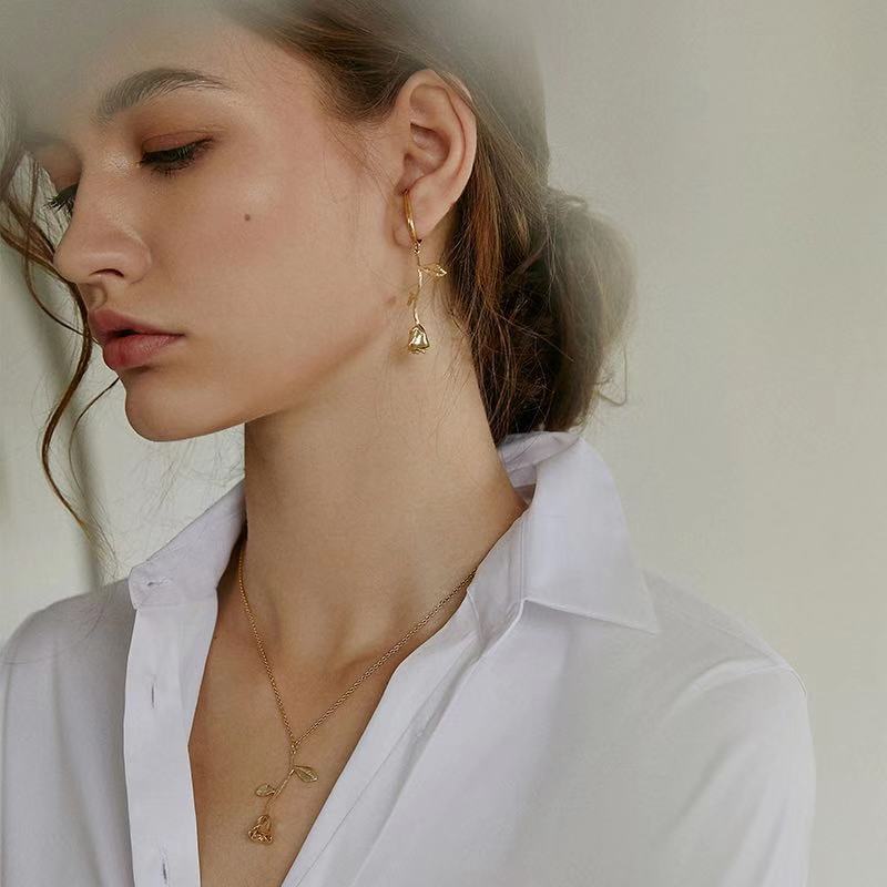 925 Silver Earrings Non-Pierced Women's Earrings French Style Elegant Niche Tea Series Earrings High-End Ear Cuffs David Jewelry Gold Necklacedavid jewelry gold necklace