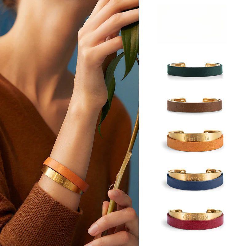 Titanium Steel Leather Bracelet Couple Bracelet Women's Niche Design Men's Accessories Light Luxury Style