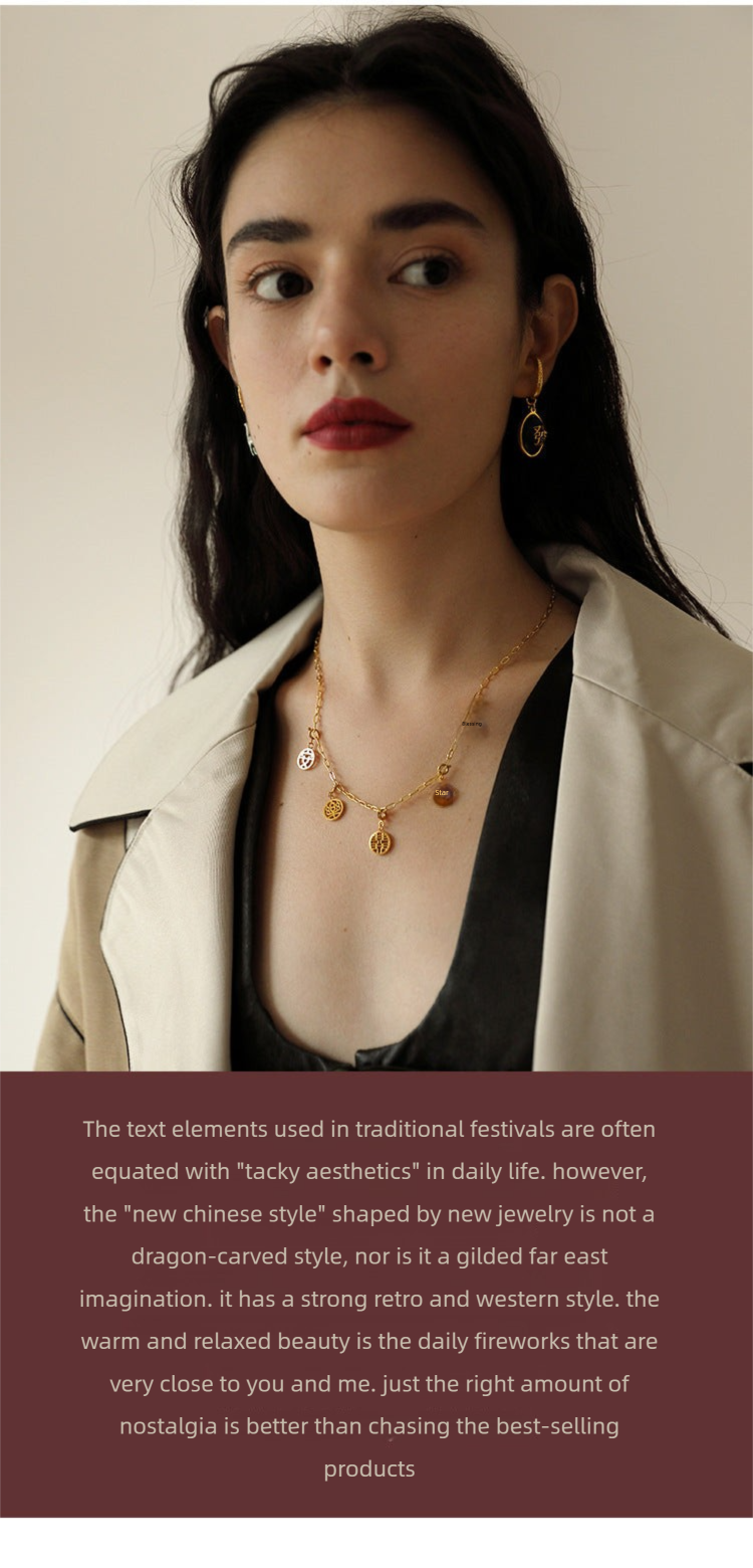 2022 New Titanium Steel Pendant for Women, Light Luxury Retro Chinese Style New Year Niche High-end Pendant Jewelry David Gold Necklacejewelry david gold necklace002