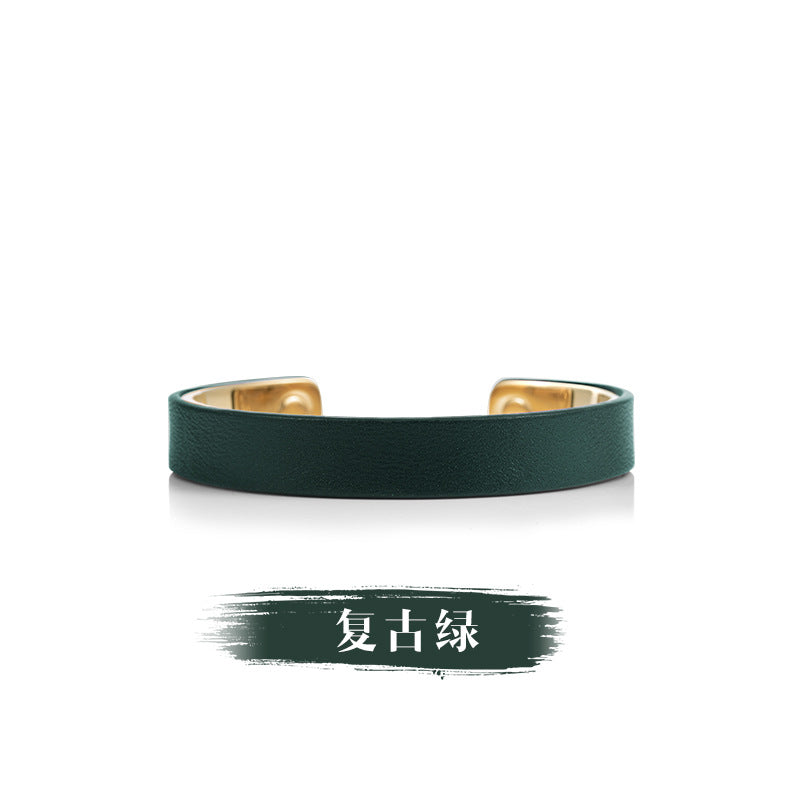 Titanium Steel Leather Bracelet Couple Bracelet Women's Niche Design Men's Accessories Light Luxury Style