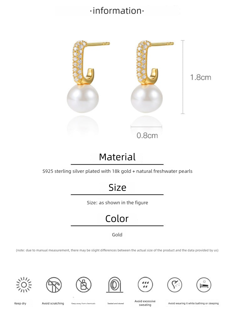 18K Gold Plated Earrings High-end Design Pure Silver Light Luxury Elegant Earrings Studs Women Natural Pearl Earrings Jewelry Gold Necklacejewelry gold necklace001