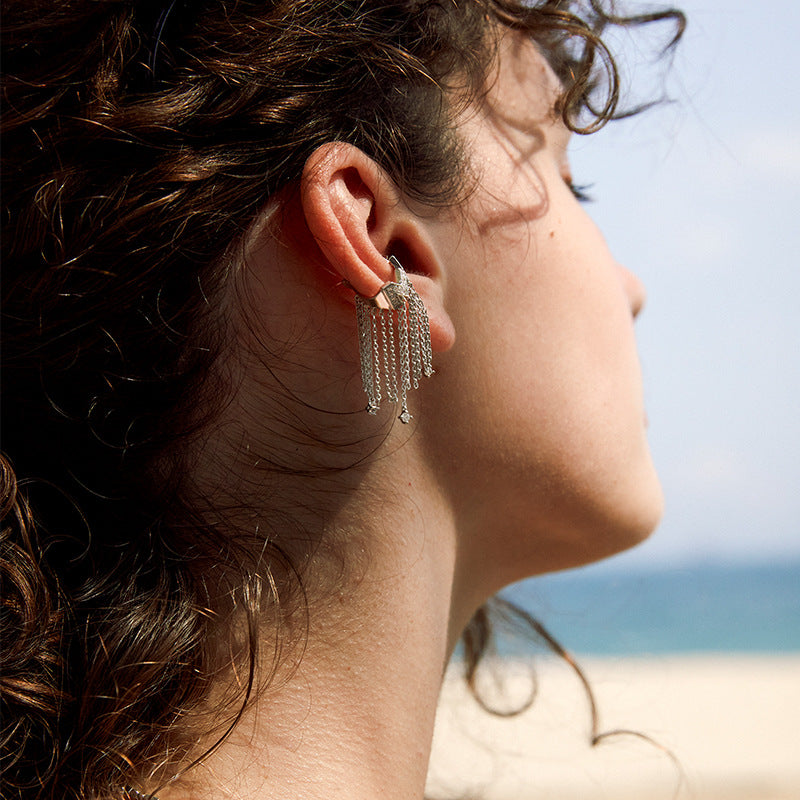 Copper Alloy Synthetic Zircon Earrings Tassel Ear Cuff for Women, Light Luxury French Style, High-End Feel, Non-Pierced Ear Clip, Ear Jewelry