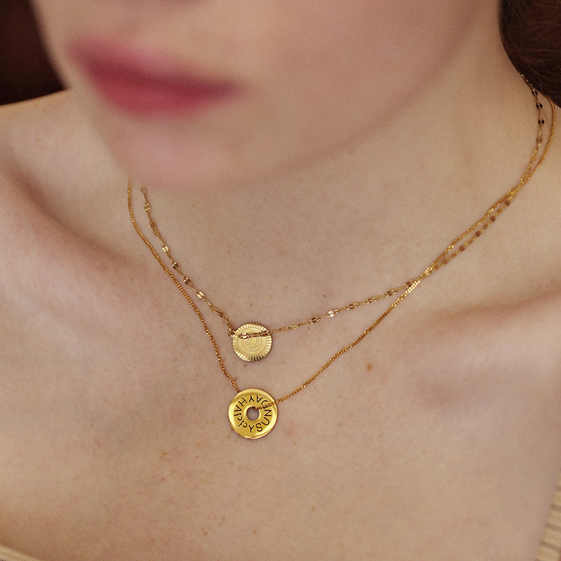 Titanium Steel Necklace Women's Summer Non-Fading Best Friend Jewelry Smiley Face Pendant Layered Necklace Collarbone Chain David Jewelry Gold Necklacedavid jewelry gold necklace002