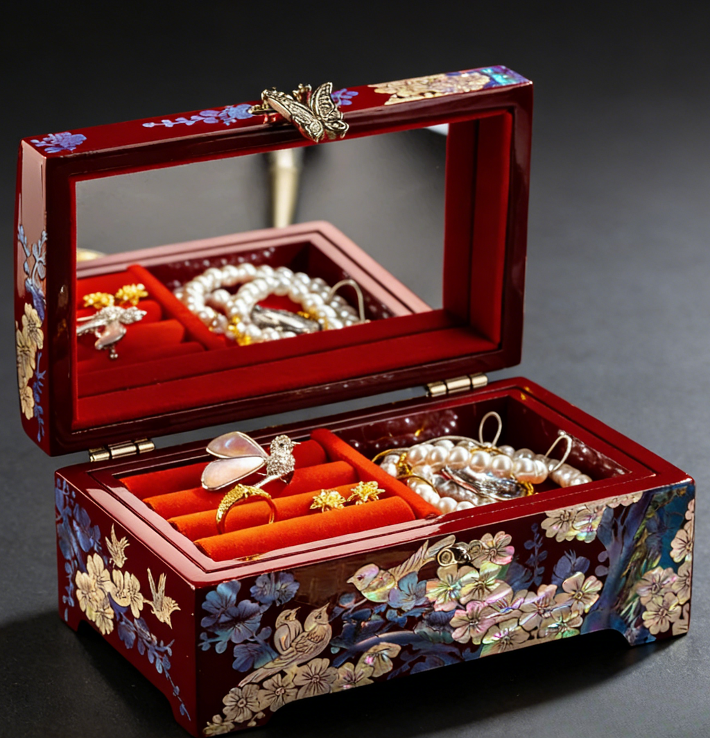 Lacquer Jewelry Box with Mother-of-Pearl, Wedding Gift, High-End Wooden Ear Jewelry Necklace Storage Box, Chinese Style Lockable Jewelry Box, David Jewelry Tiffany Gold Necklacedavid jewelry Tiffany gold necklace