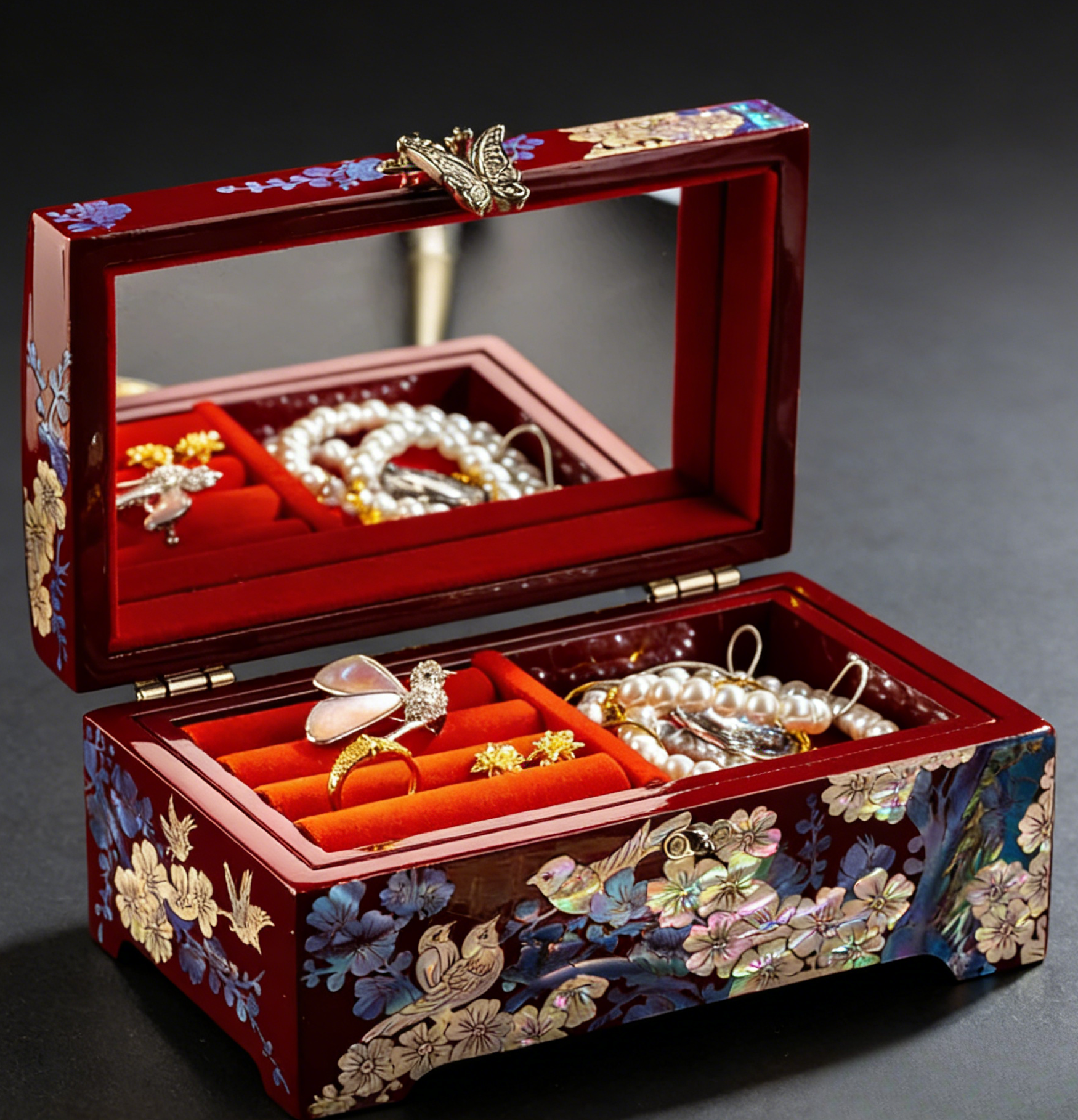 Lacquer Jewelry Box with Mother-of-Pearl, Wedding Gift, High-End Wooden Ear Jewelry Necklace Storage Box, Chinese Style Lockable Jewelry Box, David Jewelry Tiffany Gold Necklacedavid jewelry Tiffany gold necklace