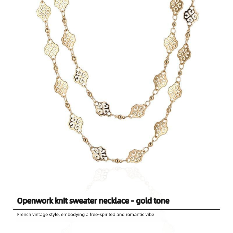 French Retro Melad Fashion Versatile Necklace Sweater Chain Spring Summer Long Necklace Jewelry Gold Necklace David Gold Necklacedavid gold necklace002