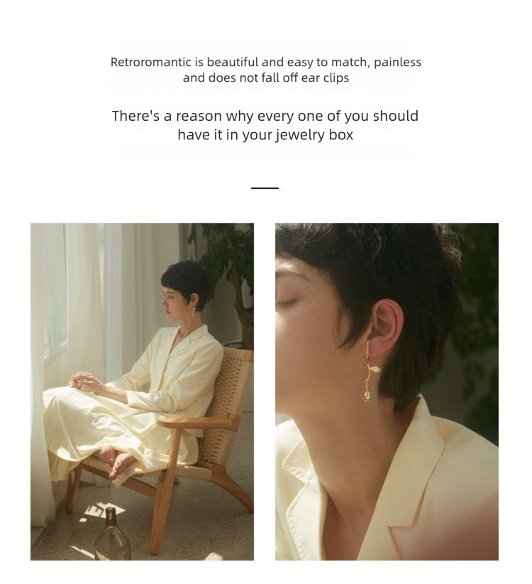 925 Silver Earrings Non-Pierced Women's Earrings French Style Elegant Niche Tea Series Earrings High-End Ear Cuffs David Jewelry Gold Necklacedavid jewelry gold necklace