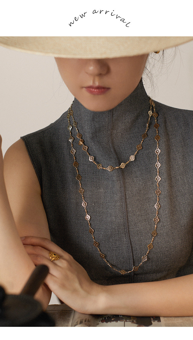 French Retro Melad Fashion Versatile Necklace Sweater Chain Spring Summer Long Necklace Jewelry Gold Necklace David Gold Necklacedavid gold necklace002